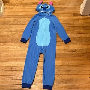 Disney Blue Stitch Hooded Kids Fleece One-Piece Footie